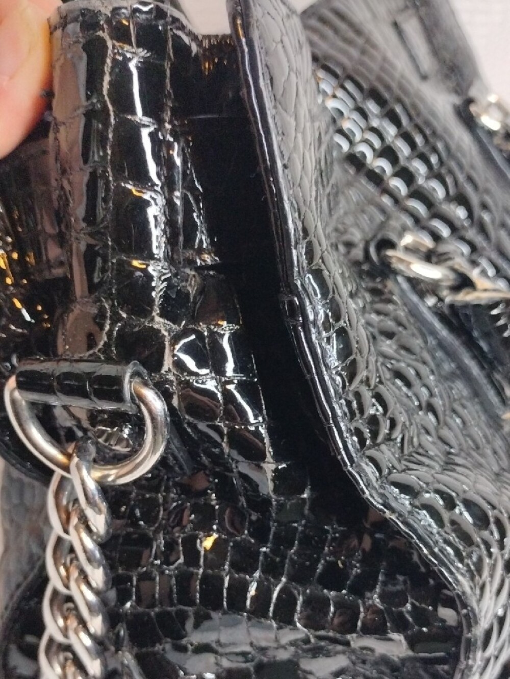 Michael Michael Kors Hamilton Black Croc-Embossed Patent Leather Tote Bag - Picture 11 of 16